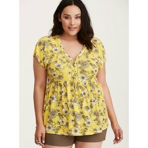 Torrid Yellow Floral Lace Up Top